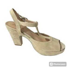 Alesya Khaki Italian Suede Chunky Heel Sandals